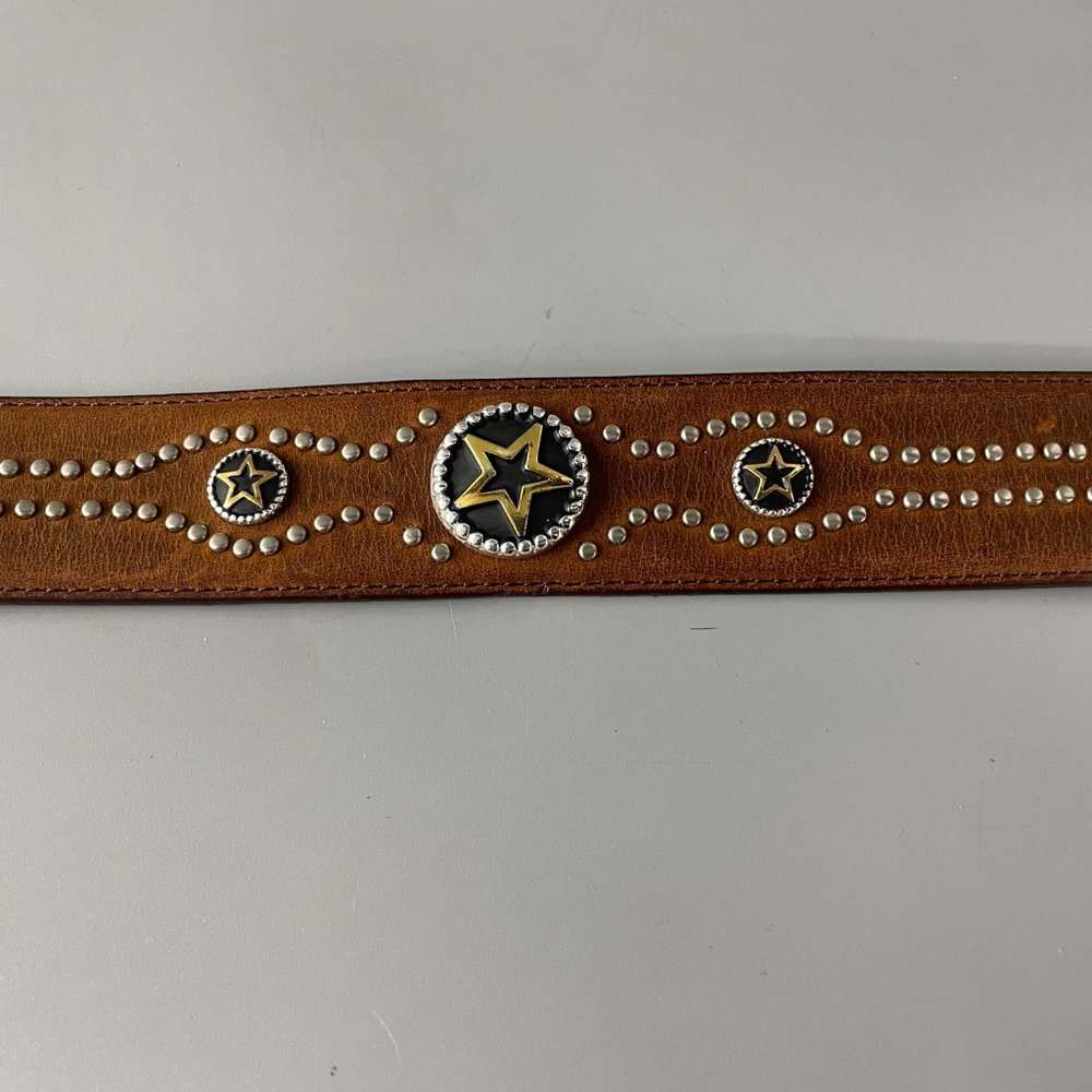 Tony Lama Brown Leather Silver-tone Studded Belt, Size 38 - Picture 12 of 13